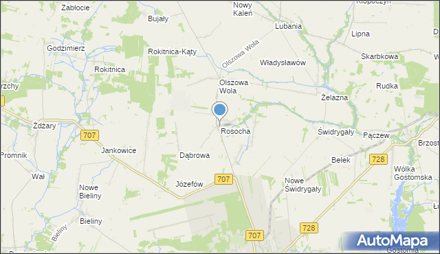 mapa Rosocha, Rosocha gmina Nowe Miasto nad Pilicą na mapie Targeo
